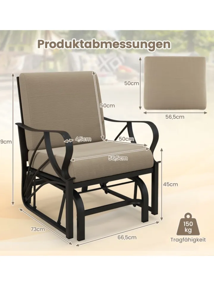 COSTWAY Gartenmöbel<Gartenstuhl mit Schaukelfunktion in Braun