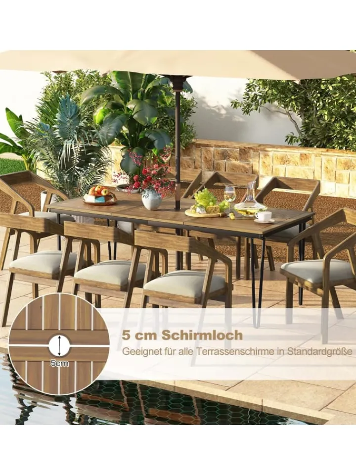 COSTWAY Gartenmöbel<Gartentisch Akazienholz 200cm in Braun