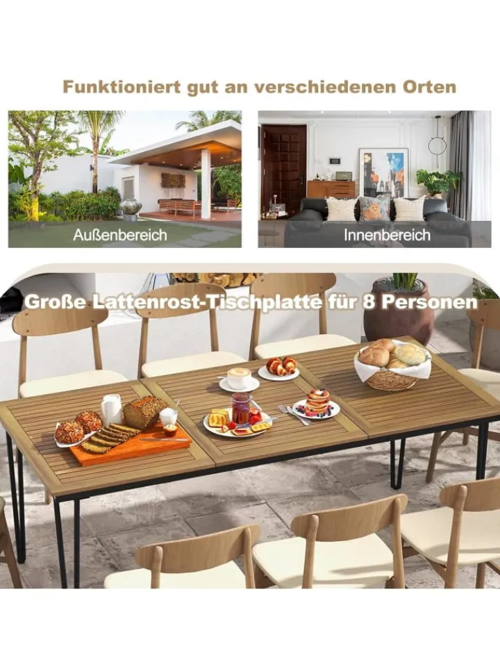 COSTWAY Gartenmöbel<Gartentisch Akazienholz 200cm in Braun