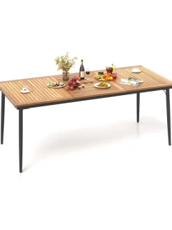 COSTWAY Gartenmöbel<Gartentisch mit Schirmloch 200x90cm in Braun