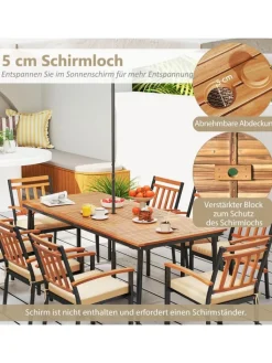 COSTWAY Gartenmöbel<Gartentisch mit Schirmloch 200x90cm in Braun
