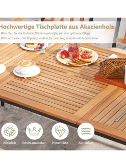 COSTWAY Gartenmöbel<Gartentisch mit Schirmloch 200x90cm in Braun
