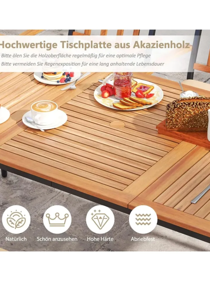 COSTWAY Gartenmöbel<Gartentisch mit Schirmloch 200x90cm in Braun