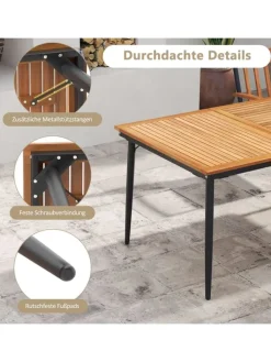 COSTWAY Gartenmöbel<Gartentisch mit Schirmloch 200x90cm in Braun