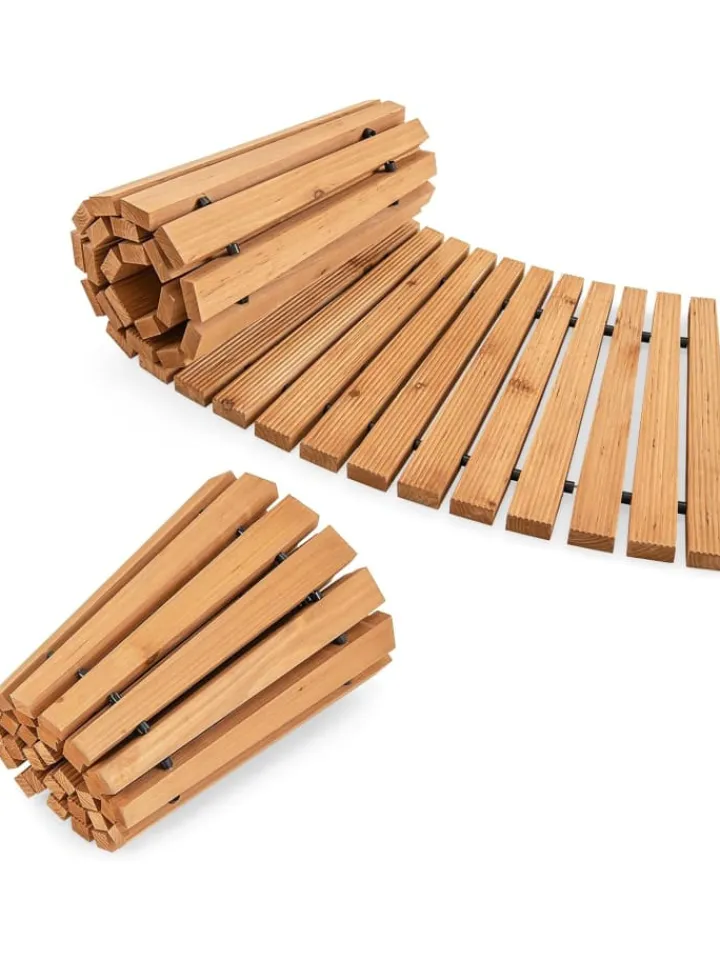 COSTWAY Gartendekoration<Gartenweg Holz ausrollbar 216x53cm in Beige