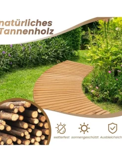 COSTWAY Gartendekoration<Gartenweg Holz ausrollbar 216x53cm in Beige