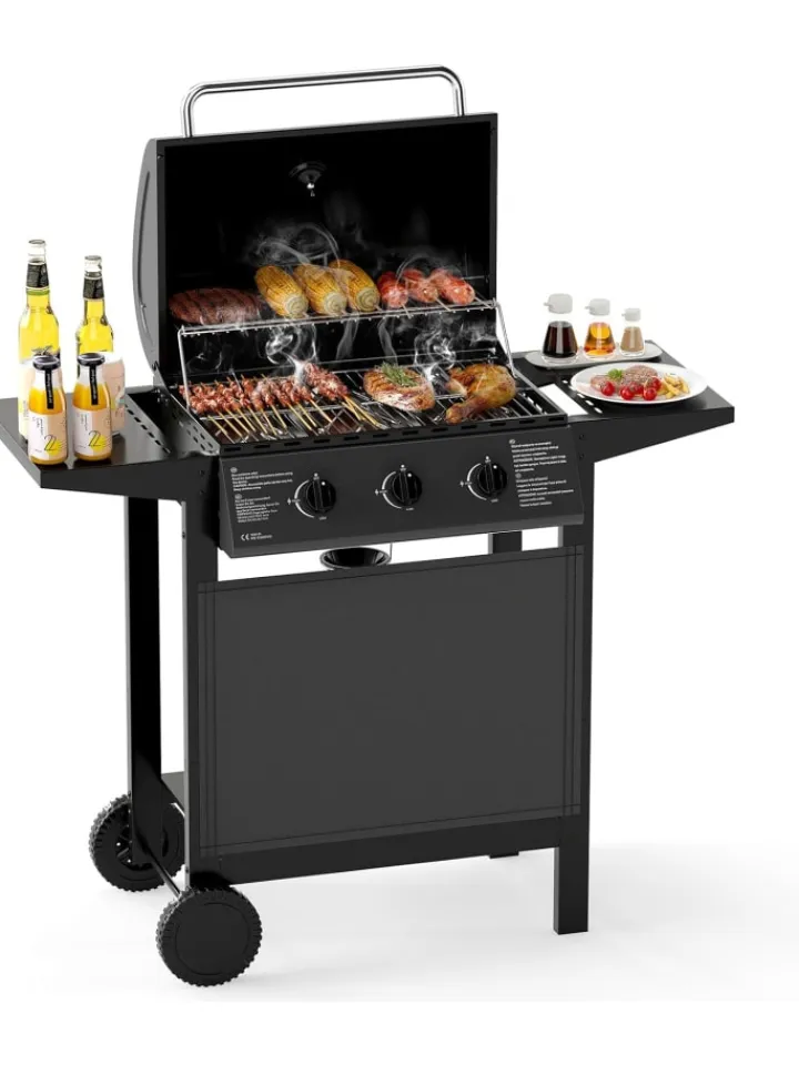 COSTWAY Grillen<Gasgrill mit 3 Brenner 7 kW in Schwarz
