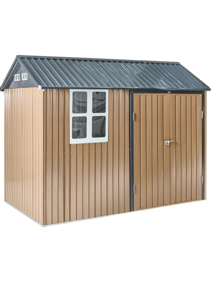 Beliani Pflanzen & Zubehör<Gerätehaus mit Holzunterstand NOCCIANO in Braun/Grau