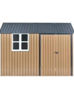 Beliani Pflanzen & Zubehör<Gerätehaus mit Holzunterstand NOCCIANO in Braun/Grau