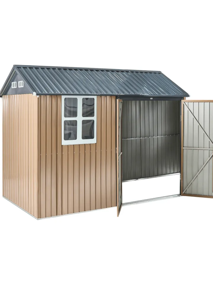 Beliani Pflanzen & Zubehör<Gerätehaus mit Holzunterstand NOCCIANO in Braun/Grau