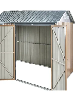 Beliani Pflanzen & Zubehör<Gerätehaus mit Holzunterstand NOCCIANO in Braun/Grau