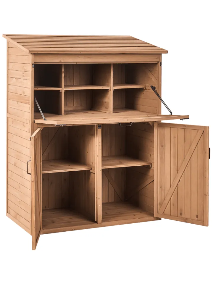 Beliani Pflanzen & Zubehör<Gerätehaus mit Holzunterstand TOFFIA in Braun - (W) 127 x (H) 160 x (L) 66 cm