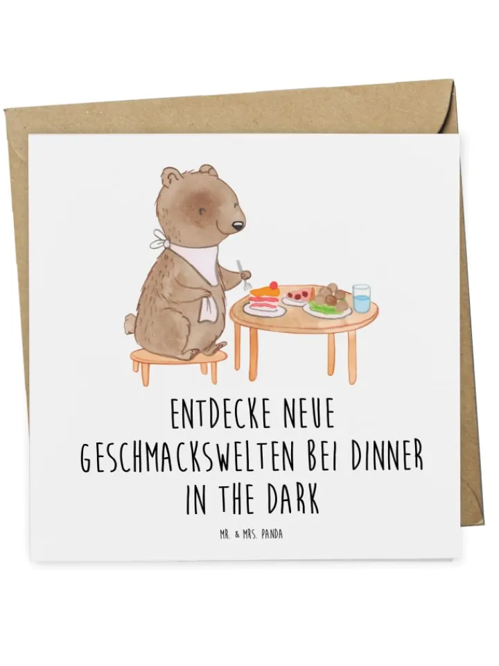 Mr. & Mrs. Panda Sonstige Gutscheine<Geschenkkarte Dinner in the Dark mit Spruch in Weiß