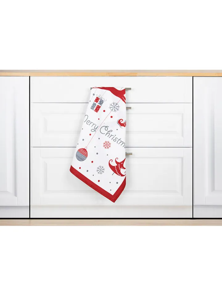 Trendy Kitchen by EXCÉLSA Küchentextilien<Geschirrtuch "Merry Christmas" in Weiß/ Rot - (L)70 x (B)50 cm