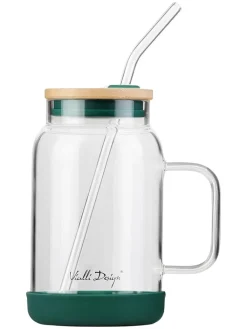 Vialli Design Gedeckter Tisch<Glas mit Trinkhalm in Grün - 600 ml