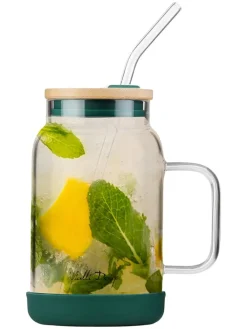 Vialli Design Gedeckter Tisch<Glas mit Trinkhalm in Grün - 600 ml