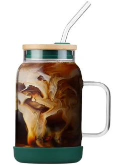 Vialli Design Gedeckter Tisch<Glas mit Trinkhalm in Grün - 600 ml