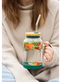 Vialli Design Gedeckter Tisch<Glas mit Trinkhalm in Grün - 600 ml