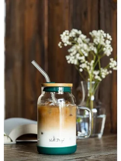 Vialli Design Gedeckter Tisch<Glas mit Trinkhalm in Grün - 600 ml