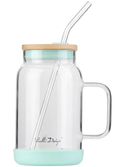Vialli Design Gedeckter Tisch<Glas mit Trinkhalm in Hellblau - 600 ml