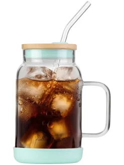Vialli Design Gedeckter Tisch<Glas mit Trinkhalm in Hellblau - 600 ml