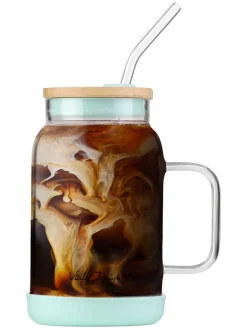 Vialli Design Gedeckter Tisch<Glas mit Trinkhalm in Hellblau - 600 ml