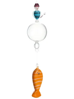 LEONARDO Wohndekoration<Glasfigur "Angler" in Transparent/ Blau/ Orange