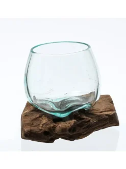 MARELIDA Dekoschalen<Glasschale Dekoschale Wurzelholz Unikat D: 14cm in natur