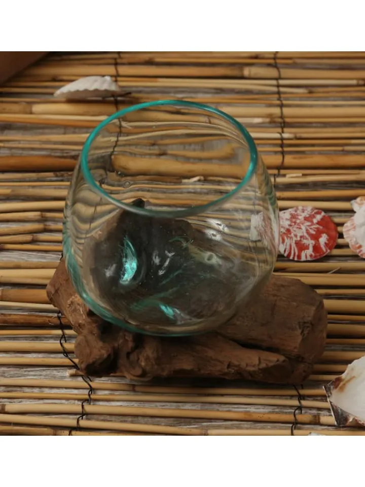 MARELIDA Dekoschalen<Glasschale Dekoschale Wurzelholz Unikat D: 14cm in natur