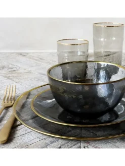 Chic Antique Dekoschalen<Glasschale mit Goldrand in Grau | Gold