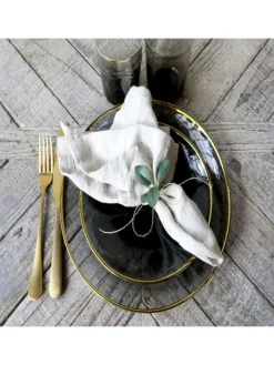 Chic Antique Dekoschalen<Glasteller mit Goldrand in Grau | Gold