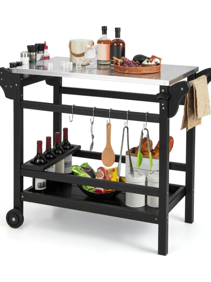COSTWAY Grillen<Grillwagen HDPE in Schwarz