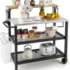 COSTWAY Grillen<Grillwagen mit aufklappbarem Tisch in Schwarz