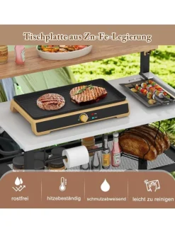 COSTWAY Grillen<Grillwagen mit aufklappbarem Tisch in Schwarz