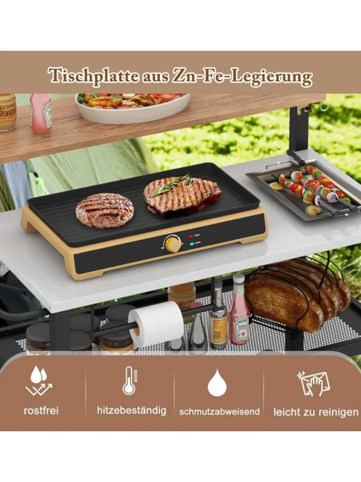 COSTWAY Grillen<Grillwagen mit aufklappbarem Tisch in Schwarz