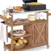 COSTWAY Grillen<Grillwagen Outdoor Servierwagen 118 x 47 x 92 cm in Braun