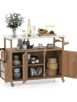 COSTWAY Grillen<Grillwagen Outdoor Servierwagen 130 x 47 x 92 cm in Braun