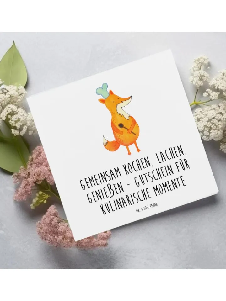 Mr. & Mrs. Panda Sonstige Gutscheine<Gutschein Kochkurs Erlebnisse mit Spruch in Weiß
