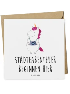Mr. & Mrs. Panda Sonstige Gutscheine<Gutschein Städtereise Abenteuerbeginn mit Spruch in Weiß