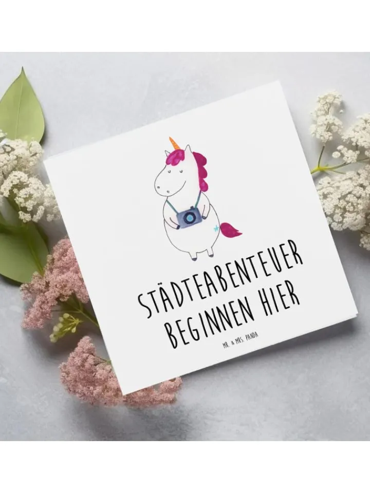 Mr. & Mrs. Panda Sonstige Gutscheine<Gutschein Städtereise Abenteuerbeginn mit Spruch in Weiß