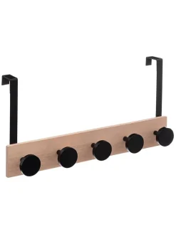WellHome Badaccessoires<Hakenleiste in Schwarz/ Hellbraun - (B)50 x (H)24 x (T)11 cm