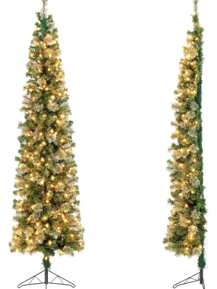 COSTWAY Künstliche Weihnachtsbäume<Halber Künstlicher Weihnachtsbaum LED in Grün
