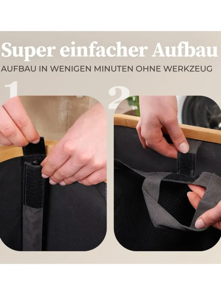 Lumaland Wäschekörbe & -Ständer<HENNEZ Aufbewahrungskorb "Adrian", 140 l - faltbar - mit Deckel & Bambusrahmen