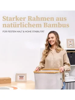 Lumaland Wäschekörbe & -Ständer<HENNEZ Aufbewahrungskorb "Adrian", 40 Liter - faltbar - stabiler Bambusrahmen