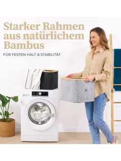 Lumaland Wäschekörbe & -Ständer<HENNEZ Aufbewahrungskorb "Laura", 40 Liter - faltbar - stabiler Bambusrahmen