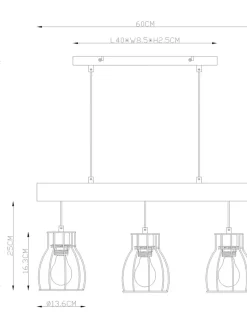 Globo lighting Decken- & Hängeleuchten<Hängeleuchte in Schwarz/ Hellbraun - (L)60 x (B)13,5 x (H)140 cm