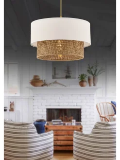 ABERTO DESIGN Decken- & Hängeleuchten<Hängeleuchte in Weiß/ Beige - (H)65 x Ø 30 cm