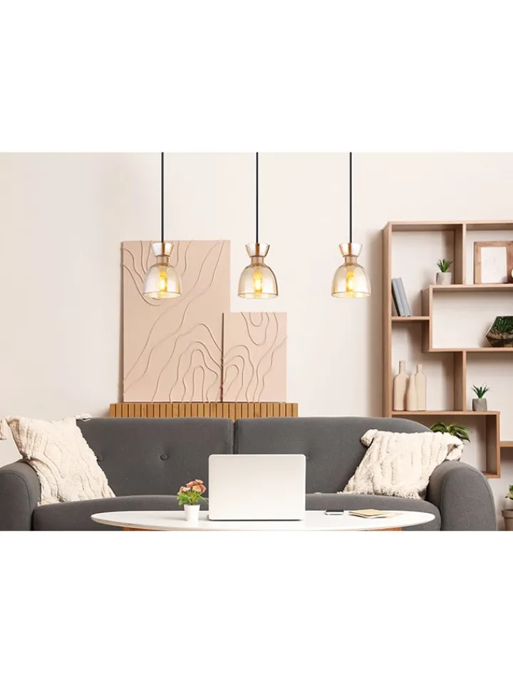 Globo lighting Decken- & Hängeleuchten<Hängeleuchte "Massey" in Hellbraun - (H)65 x (H)120 x (T)13 cm