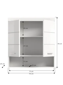 xonox.home Badmöbel<Hängeschrank in weiß/weiß hochglanz - (B) 74 x (H) 79 x (T) 24