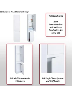 MCW Badezimmermöbel<Hängeschrank L86 2 Türen 3 Fächer, Schwarz